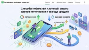 Иллюстрация процесса мобильных платежей в онлайн-казино с изображением смартфона и финансовых иконок