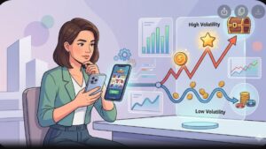Иллюстрация к статье о волатильности в мобильных слотах в современном профессиональном редакционном стиле